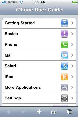 iPhone user guide in Safari